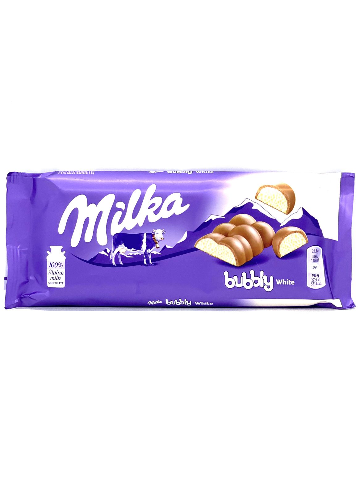 Sweets Milka chocolate bars ALPINE MILK BUBBLY WHITE